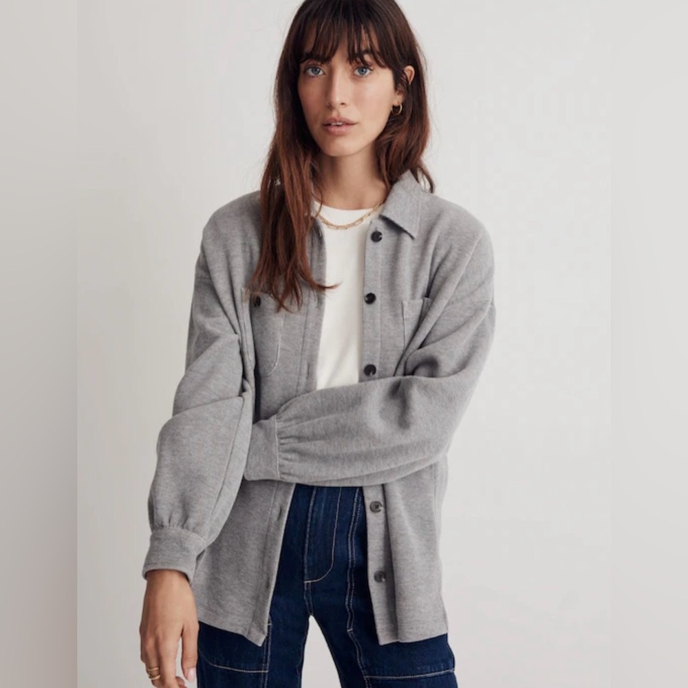 Madewell Heather Gray Button-Up Shirt Jacket